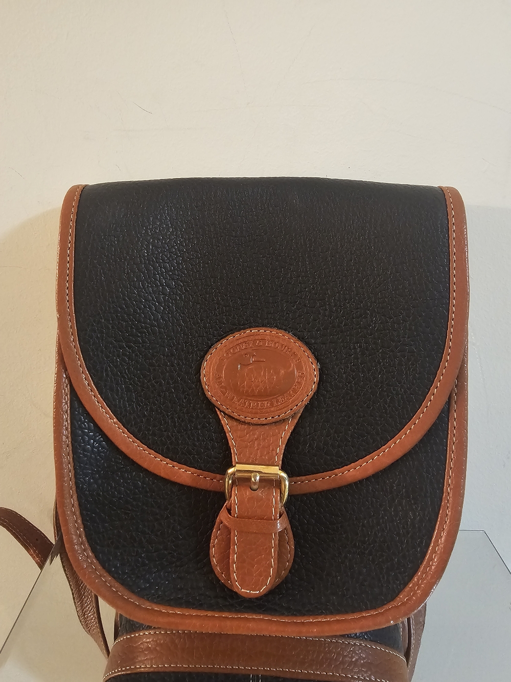 Dooney & Bourke Black with Brown Trim Leather Messenger Bag